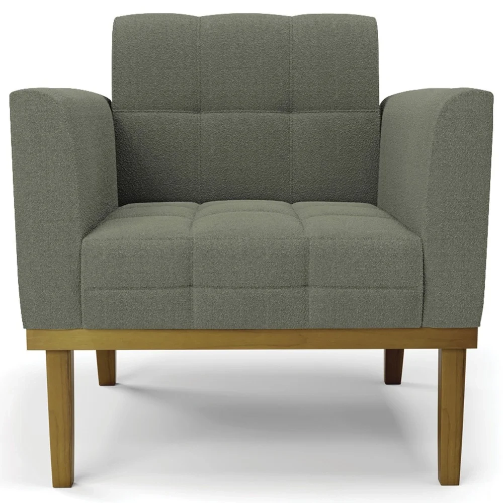 Namoradeira e 2 Poltronas Base Madeira Castanho Ana Boucle Menta - Ibiza