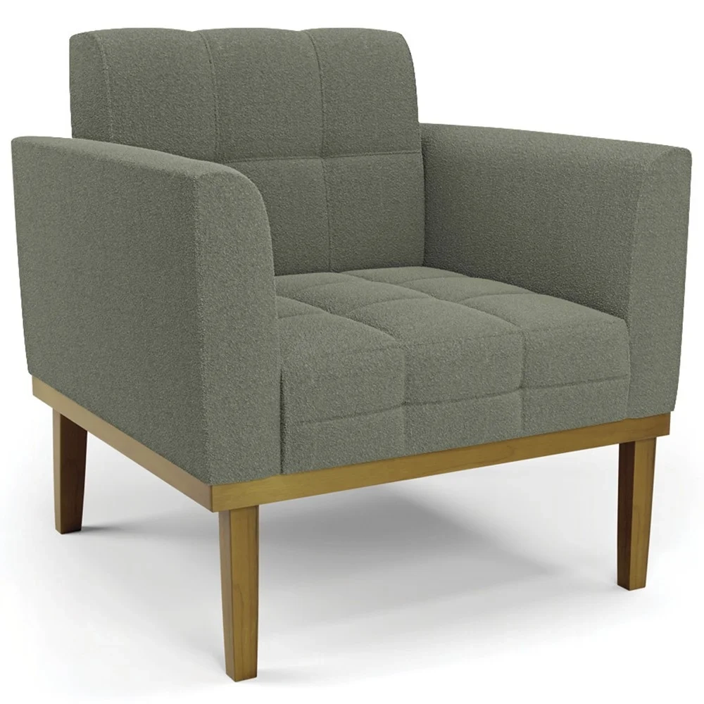 Namoradeira e 2 Poltronas Base Madeira Castanho Ana Boucle Menta - Ibiza