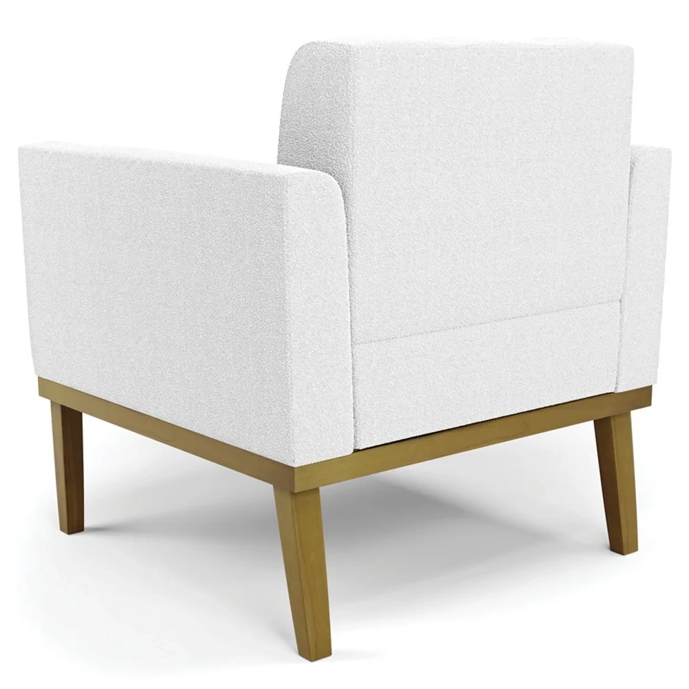 Namoradeira e 2 Poltronas Base Madeira Castanho Ana Boucle Off - Ibiza