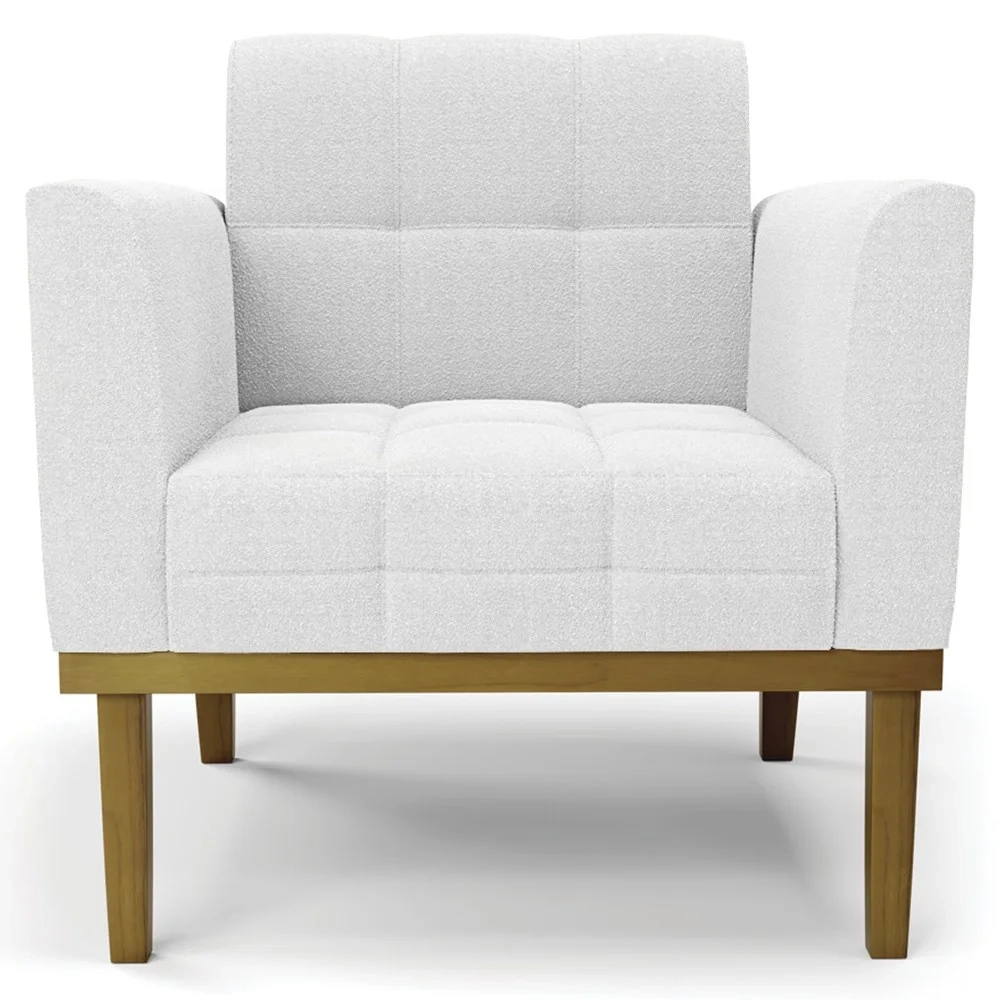 Namoradeira e 2 Poltronas Base Madeira Castanho Ana Boucle Off - Ibiza