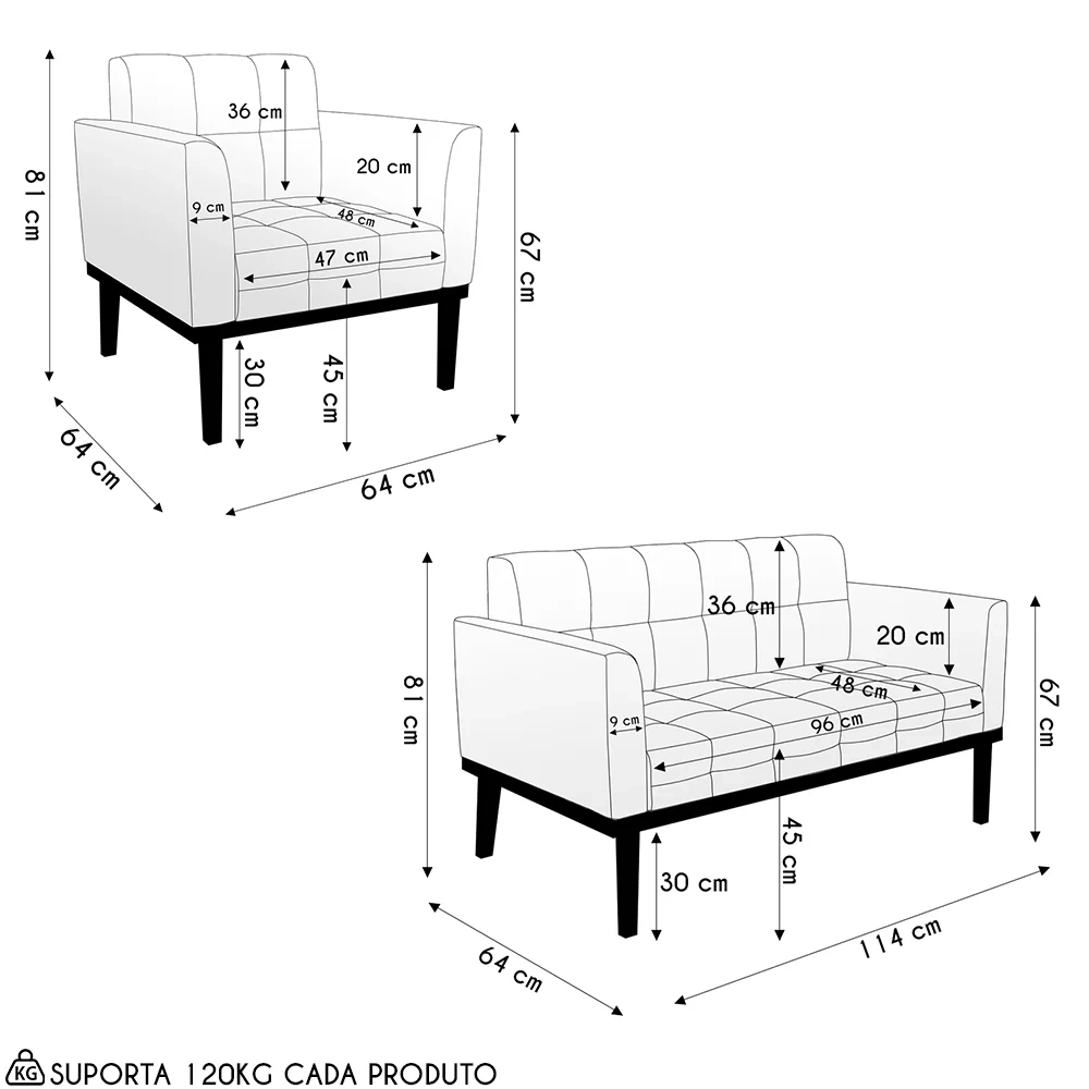 Namoradeira e 2 Poltronas Base Madeira Castanho Ana Boucle Rosê - Ibiza