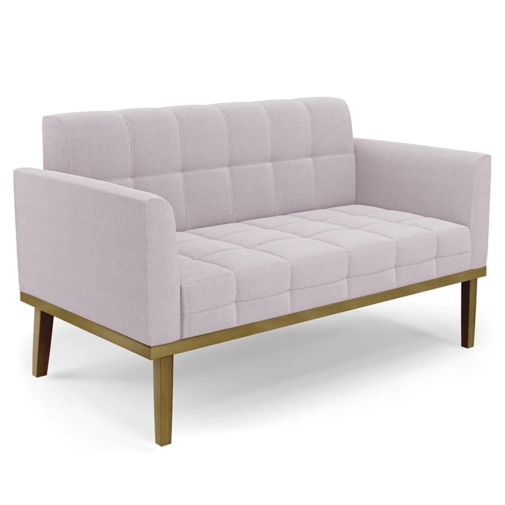 Namoradeira e 2 Poltronas Base Madeira Castanho Ana Boucle Rosê - Ibiza