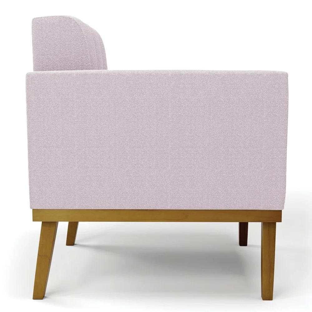 Namoradeira e 2 Poltronas Base Madeira Castanho Ana Boucle Rosê - Ibiza