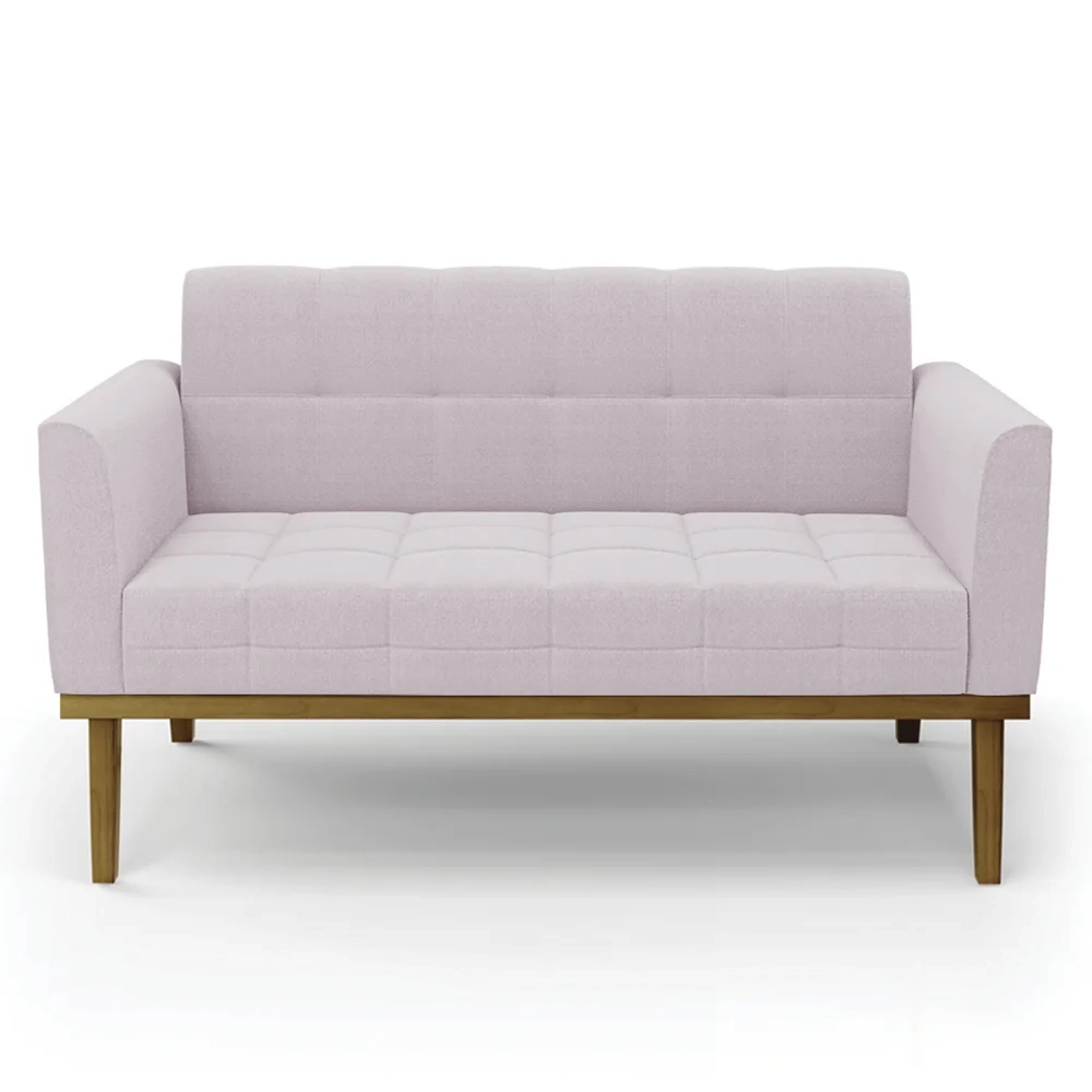 Namoradeira e 2 Poltronas Base Madeira Castanho Ana Boucle Rosê - Ibiza