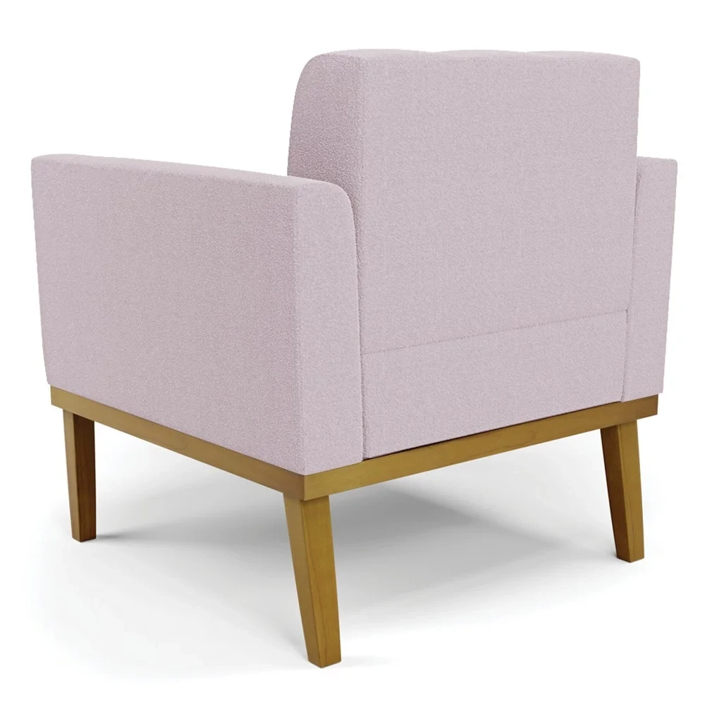 Namoradeira e 2 Poltronas Base Madeira Castanho Ana Boucle Rosê - Ibiza