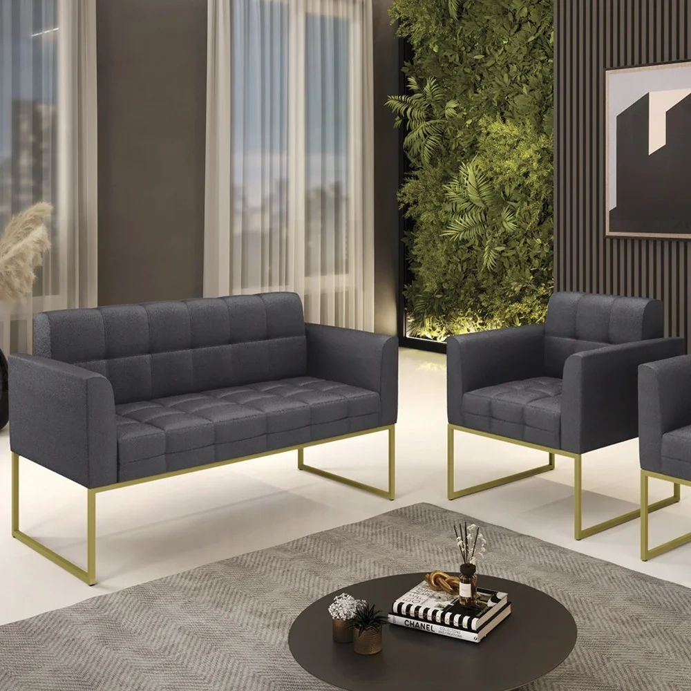 Namoradeira e Poltrona Industrial Dourado Ana Boucle Grafite - Ibiza