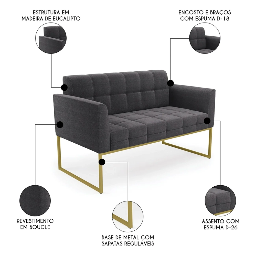 Namoradeira e Poltrona Industrial Dourado Ana Boucle Grafite - Ibiza