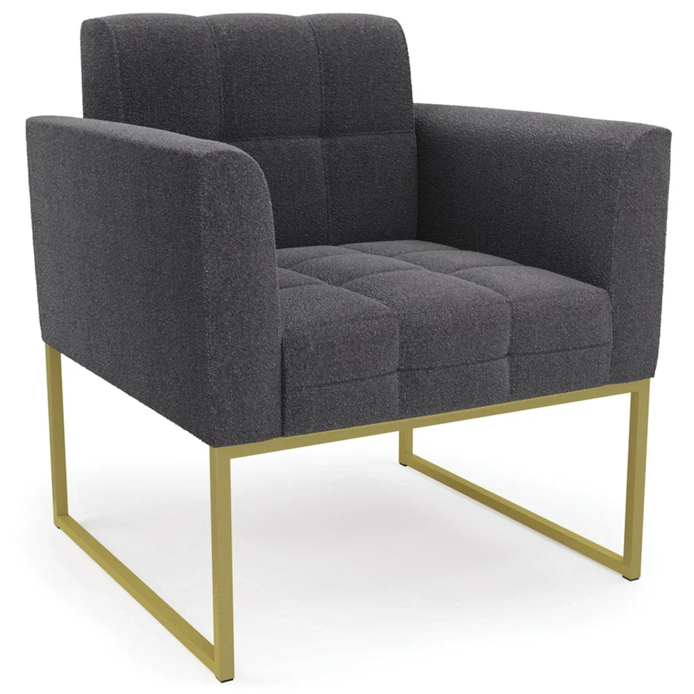 Namoradeira e Poltrona Industrial Dourado Ana Boucle Grafite - Ibiza