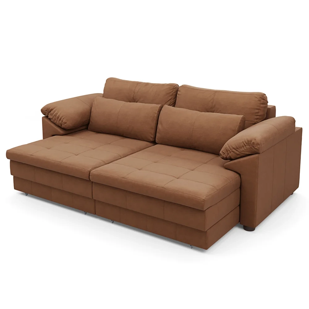 Sofá Retrátil 3 Lugares Para Sala 250cm Dijon Couro Mel S07 - Mpozenato