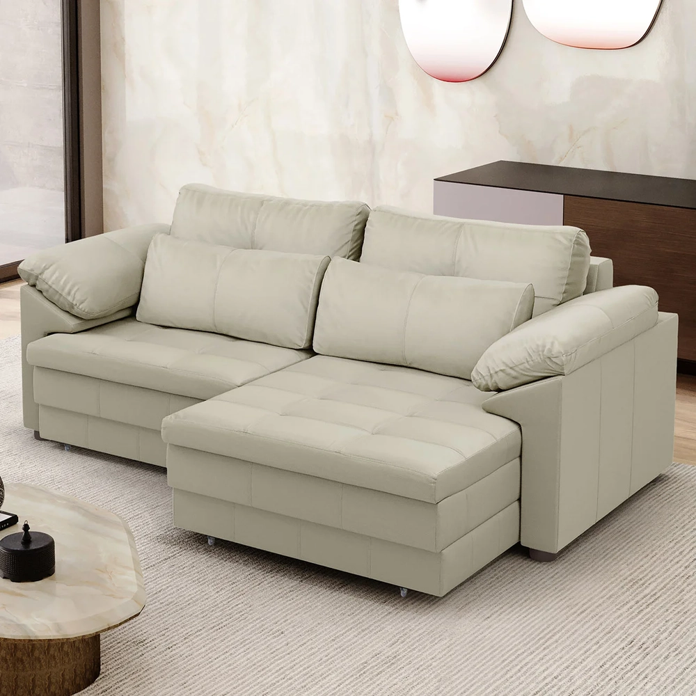 Sofá Retrátil 3 Lugares Para Sala 250cm Dijon Couro Creme S07 - Mpozenato