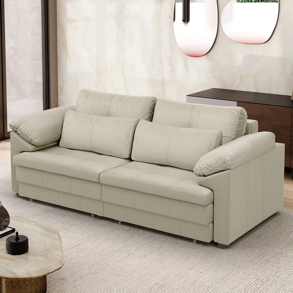 Sofá Retrátil 3 Lugares Para Sala 250cm Dijon Couro Creme S07 - Mpozenato