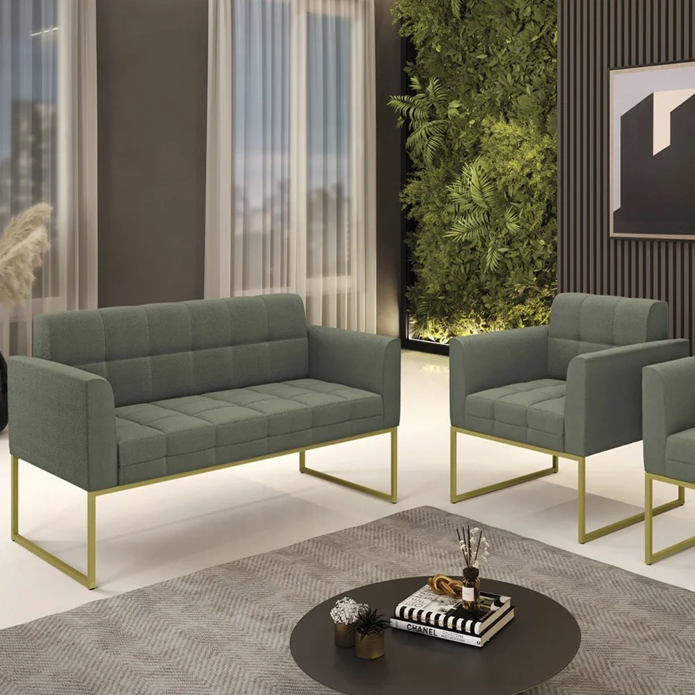 Namoradeira e Poltrona Industrial Dourado Ana Boucle Menta - Ibiza