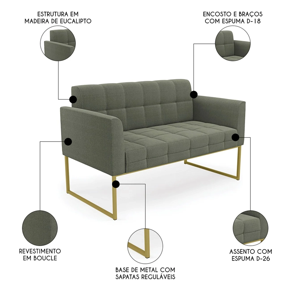 Namoradeira e Poltrona Industrial Dourado Ana Boucle Menta - Ibiza