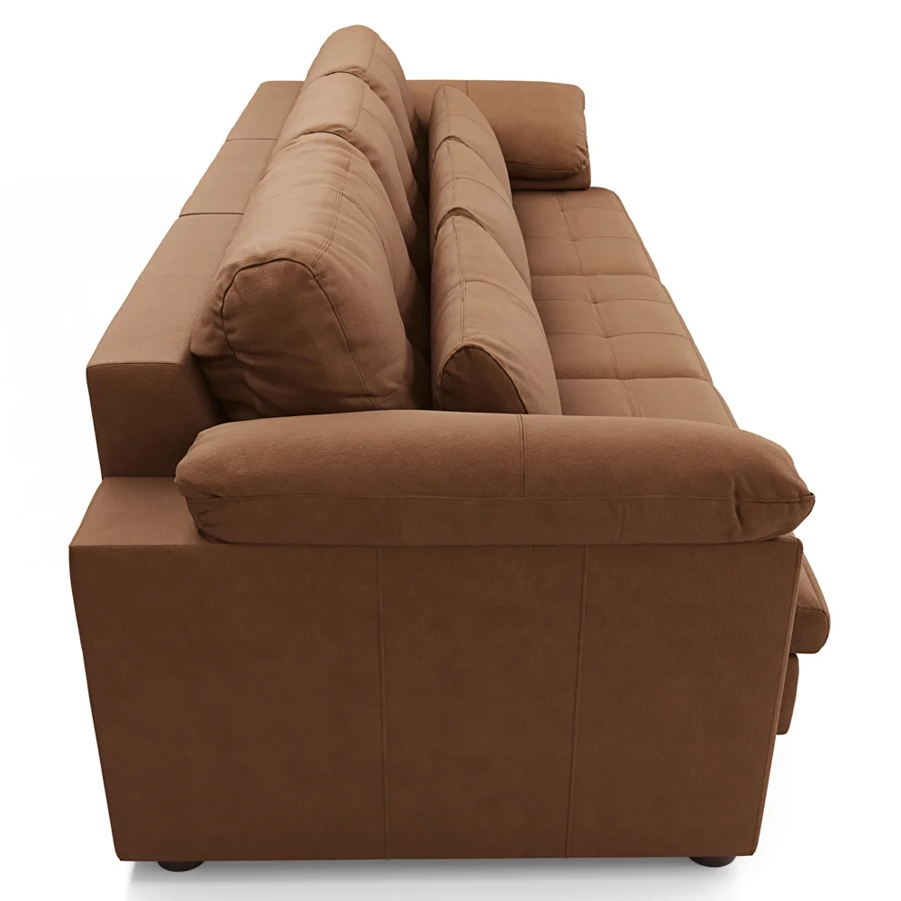 Sofá Retrátil 3 Lugares Para Sala 257cm Dijon Couro Mel S07 - Mpozenato