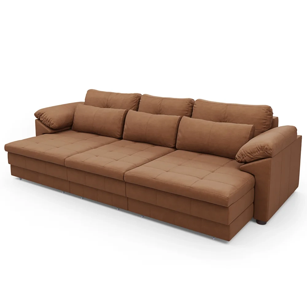 Sofá Retrátil 3 Lugares Para Sala 257cm Dijon Couro Mel S07 - Mpozenato