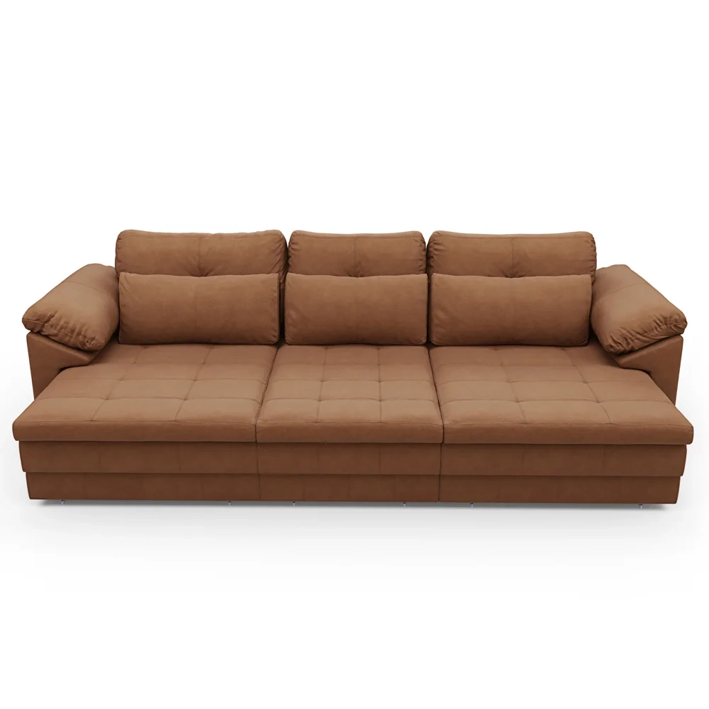 Sofá Retrátil 3 Lugares Para Sala 257cm Dijon Couro Mel S07 - Mpozenato