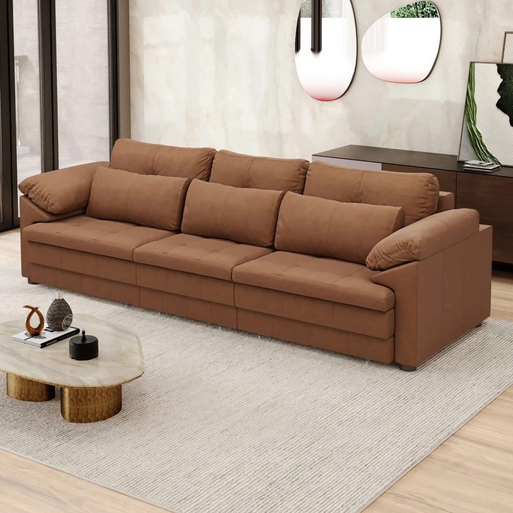 Sofá Retrátil 3 Lugares Para Sala 257cm Dijon Couro Mel S07 - Mpozenato