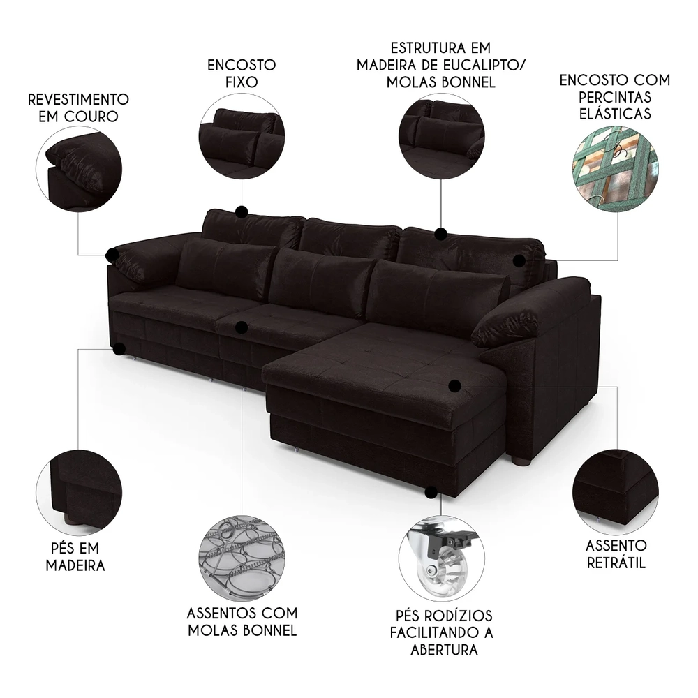 Sofá Retrátil 3 Lugares Para Sala 297cm Dijon Couro Bordô S07 - Mpozenato