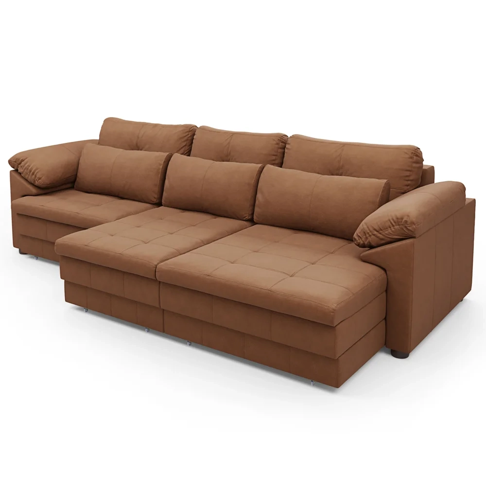 Sofá Retrátil 3 Lugares Para Sala 297cm Dijon Couro Mel S07 - Mpozenato