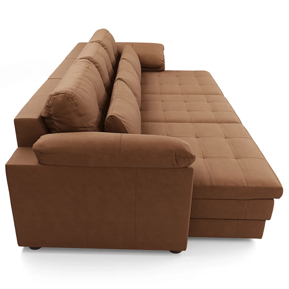 Sofá Retrátil 3 Lugares Para Sala 297cm Dijon Couro Mel S07 - Mpozenato