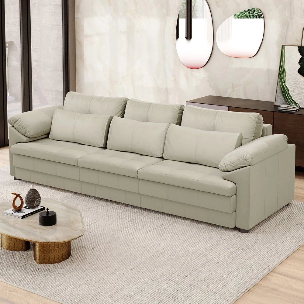 Sofá Retrátil 3 Lugares Para Sala 297cm Dijon Couro Creme S07 - Mpozenato