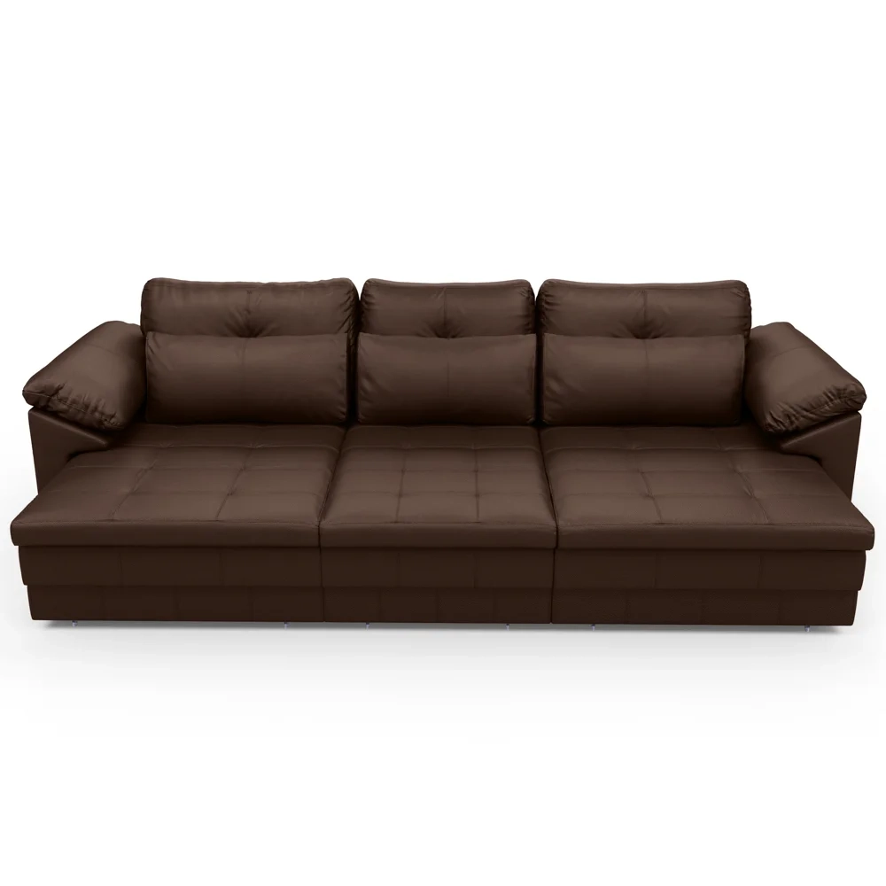 Sofá Retrátil 3 Lugares Para Sala 297cm Dijon Couro Caramelo S07 - Mpozenato