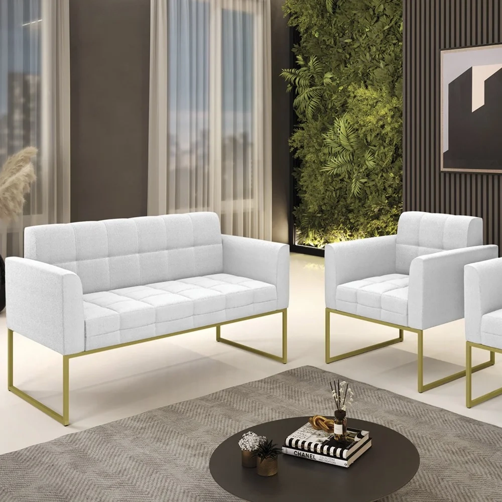 Namoradeira e Poltrona Industrial Dourado Ana Boucle Off - Ibiza