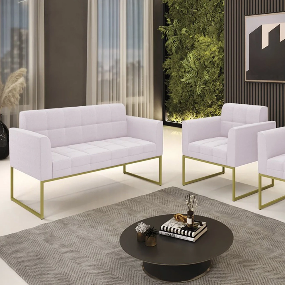 Namoradeira e Poltrona Industrial Dourado Ana Boucle Rosê - Ibiza