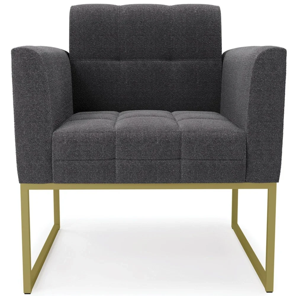 Namoradeira e 2 Poltronas Industrial Dourado Ana Boucle Grafite - Ibiza