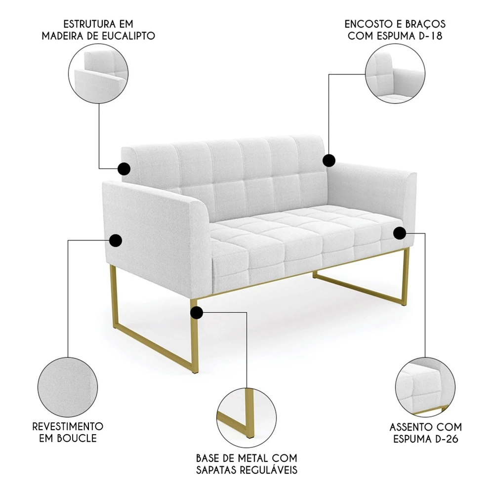 Namoradeira e 2 Poltronas Industrial Dourado Ana Boucle Off - Ibiza