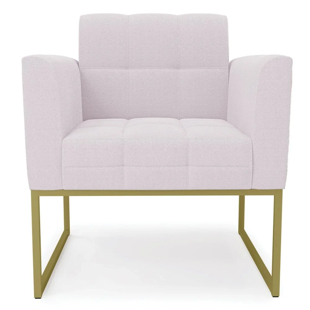 Namoradeira e 2 Poltronas Industrial Dourado Ana Boucle Rosê - Ibiza