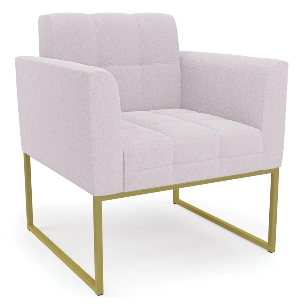 Namoradeira e 2 Poltronas Industrial Dourado Ana Boucle Rosê - Ibiza