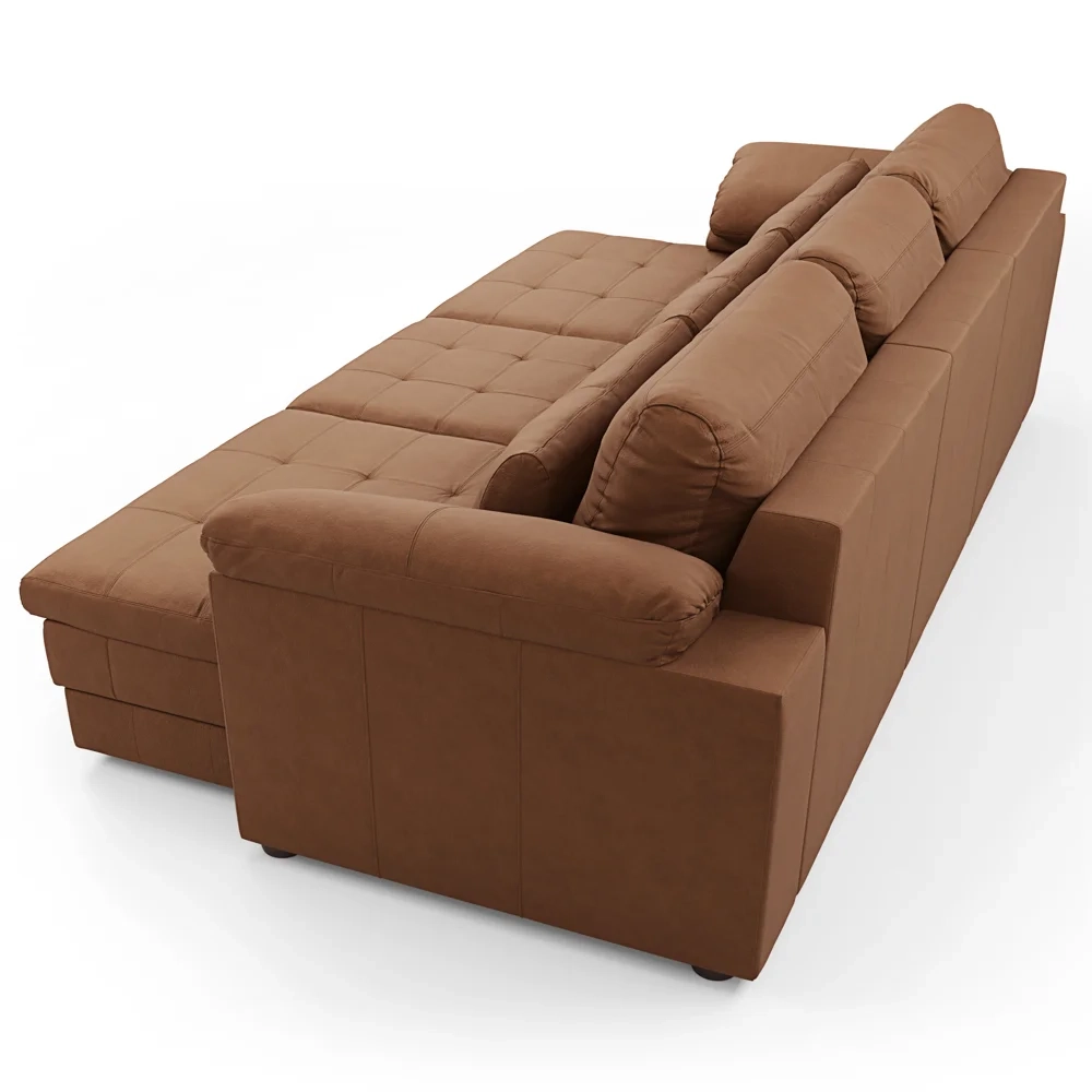 Sofá Retrátil 4 Lugares Para Sala 332cm Dijon Couro Mel S07 - Mpozenato