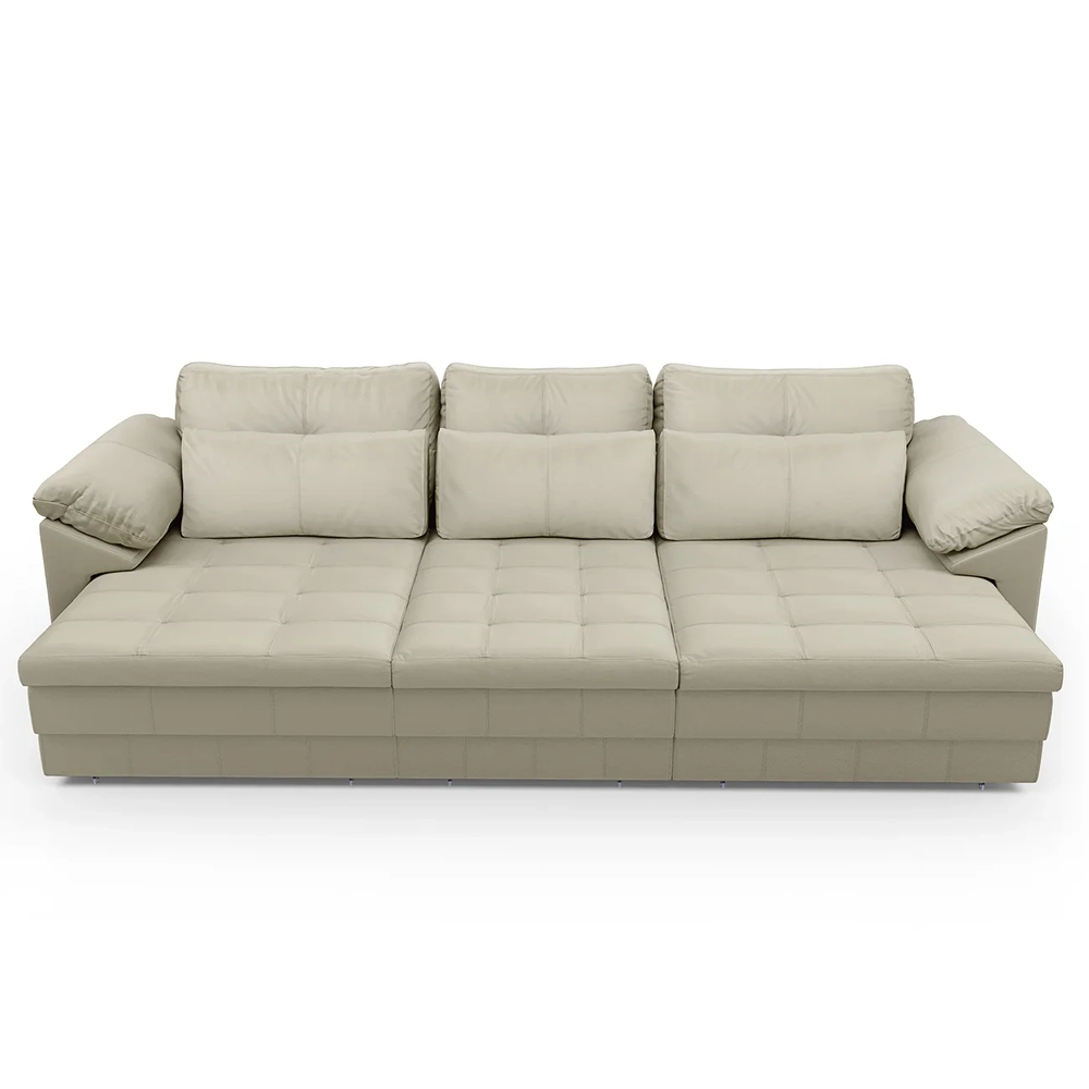 Sofá Retrátil 4 Lugares Para Sala 332cm Dijon Couro Creme S07 - Mpozenato