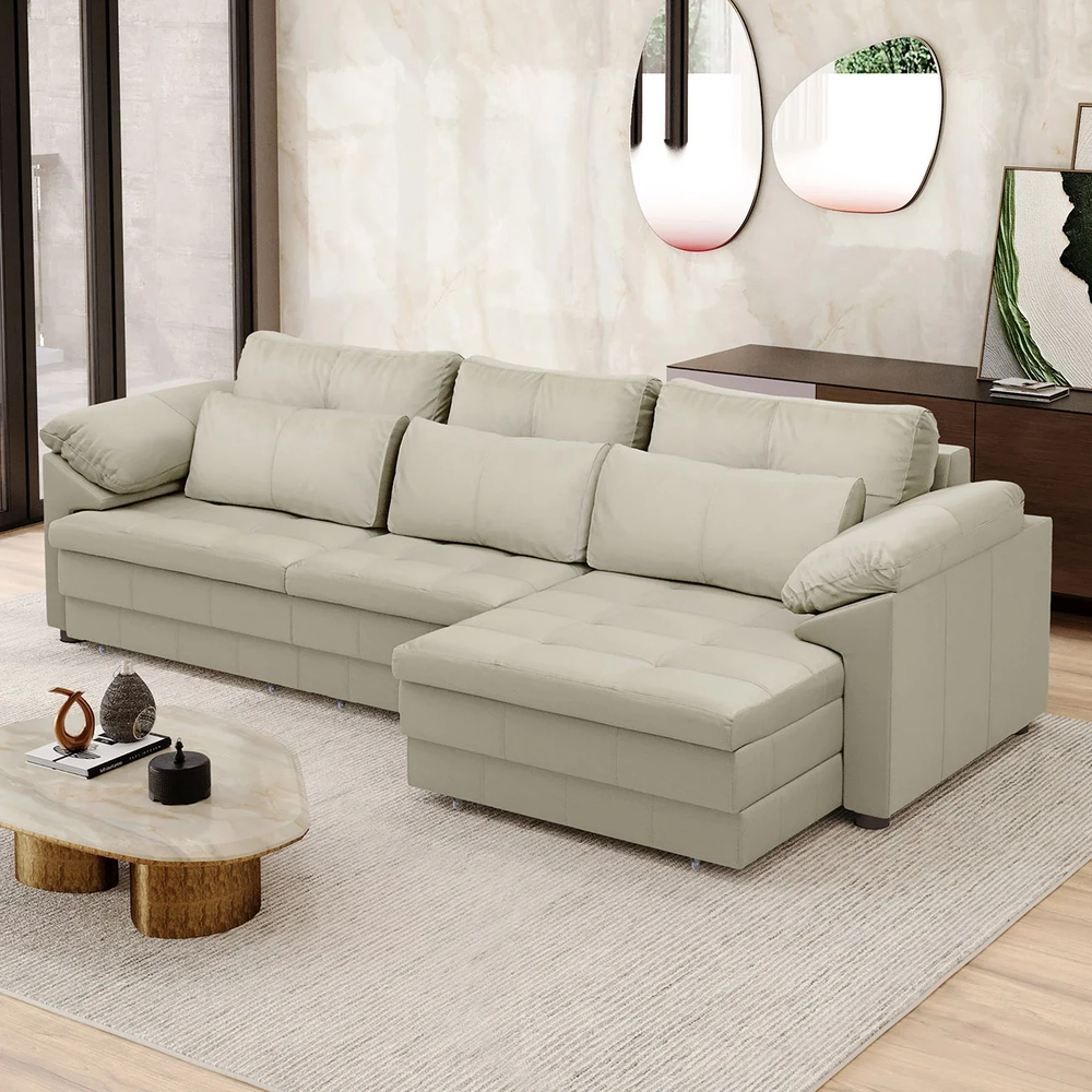 Sofá Retrátil 4 Lugares Para Sala 332cm Dijon Couro Creme S07 - Mpozenato