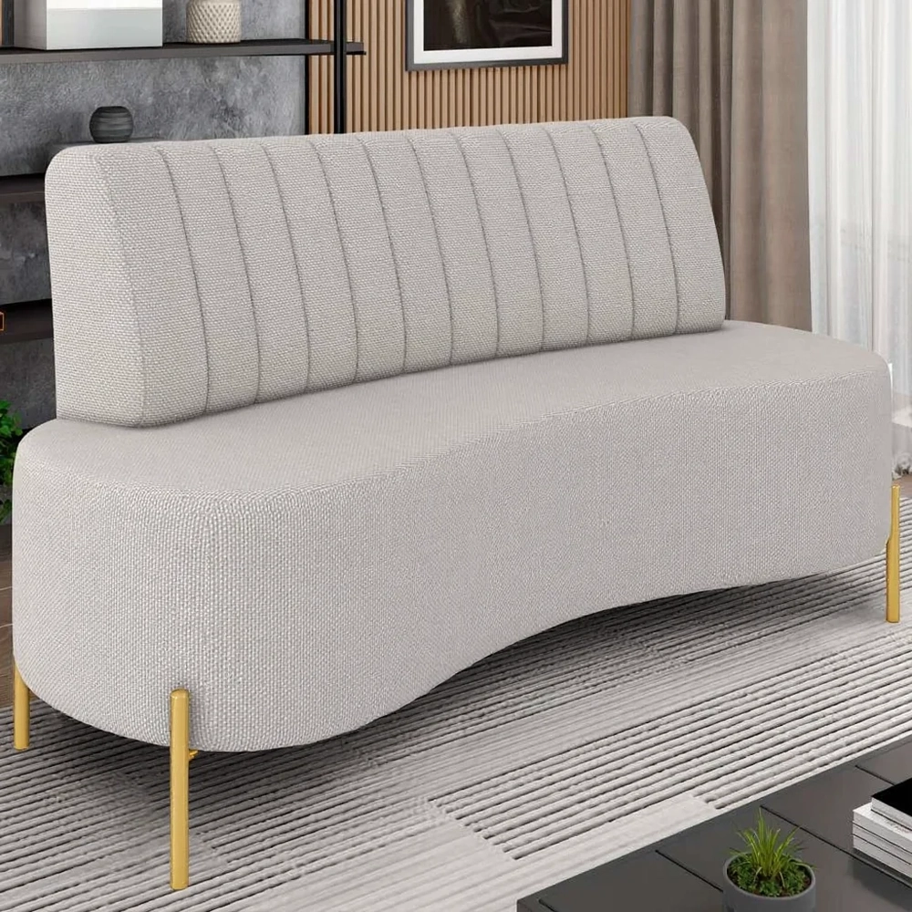 Sofá 2 Lugares 135cm Pés Aço Dourado Tamar Linho Areia Z08  - Mpozenato