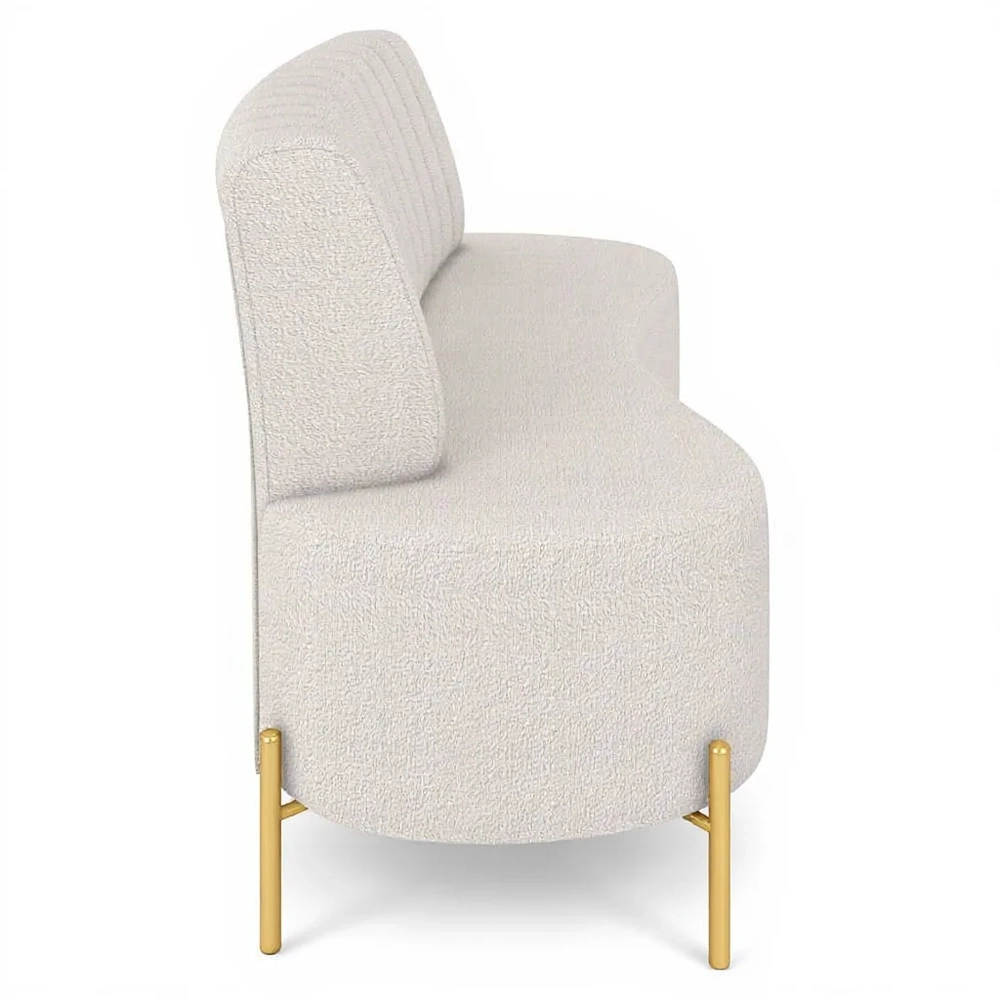 Sofá 2 Lugares 135cm Pés Aço Dourado Tamar Boucle Areia Z08 - Mpozenato