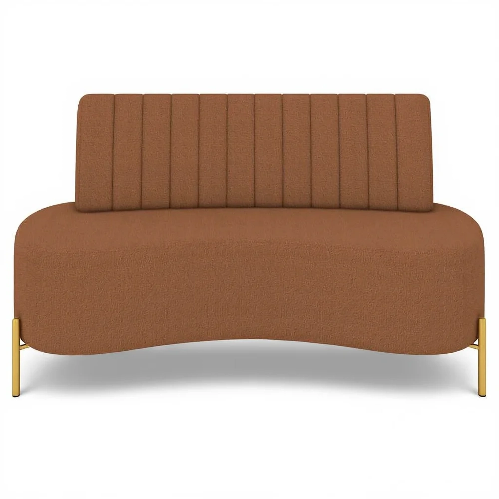 Sofá 2 Lugares 135cm Pés Aço Dourado Tamar Boucle Terracota Z08 - Mpozenato