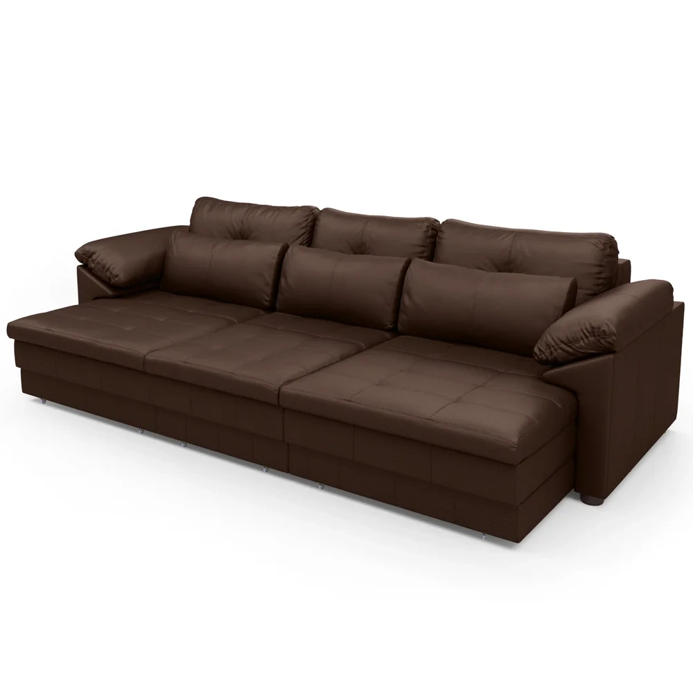 Sofá Retrátil 4 Lugares Para Sala 332cm Dijon Couro Caramelo S07 - Mpozenato