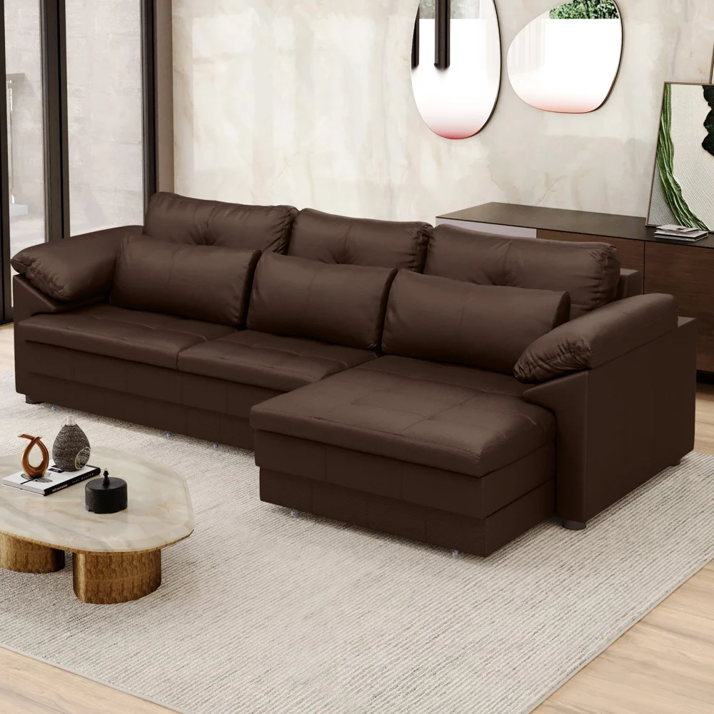 Sofá Retrátil 4 Lugares Para Sala 332cm Dijon Couro Caramelo S07 - Mpozenato