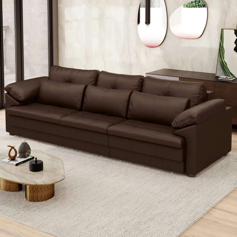 Sofá Retrátil 4 Lugares Para Sala 332cm Dijon Couro Caramelo S07 - Mpozenato