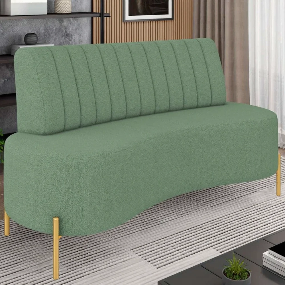 Sofá 2 Lugares 135cm Pés Aço Dourado Tamar Boucle Verde Z08 - Mpozenato