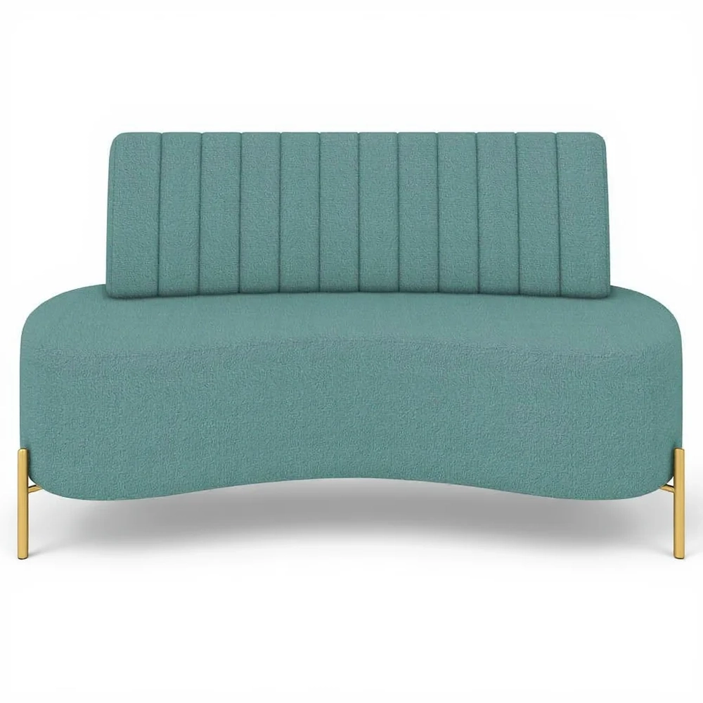 Sofá 2 Lugares 135cm Pés Aço Dourado Tamar Boucle Azul Z08  - Mpozenato