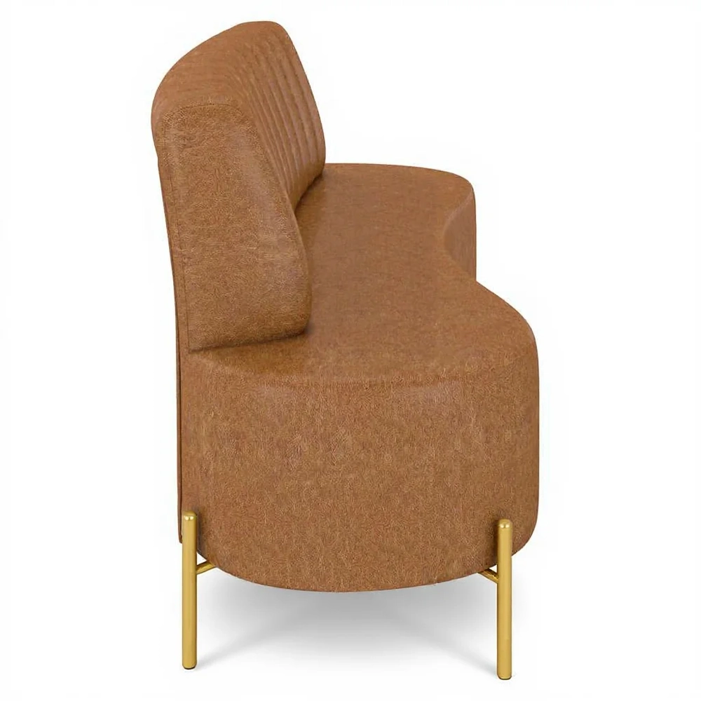 Sofá 2 Lugares 135cm Pés Aço Dourado Tamar Sintético Camel Z08 - Mpozenato