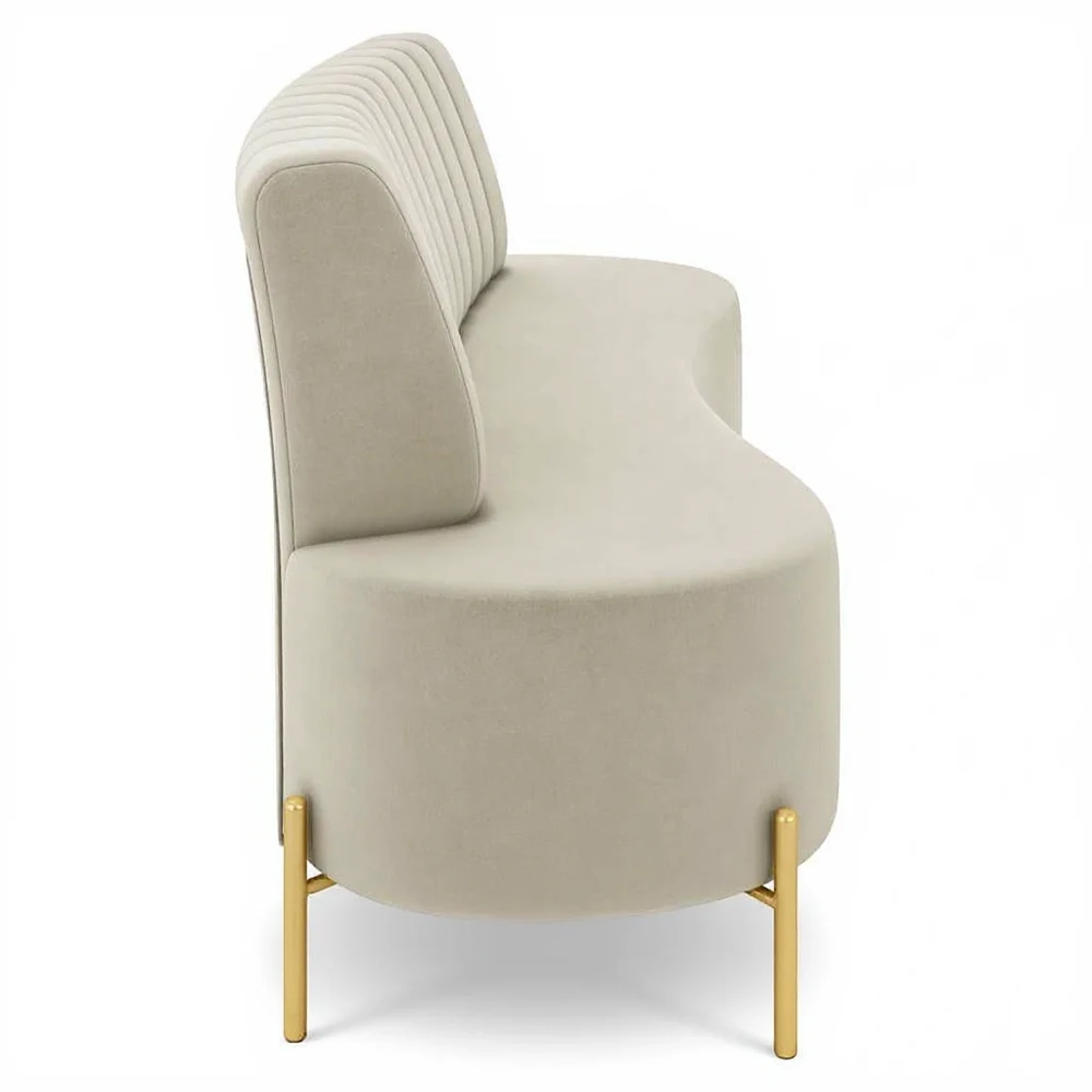 Sofá 2 Lugares 160cm Pés Aço Dourado Tamar Veludo Bege Z08  - Mpozenato