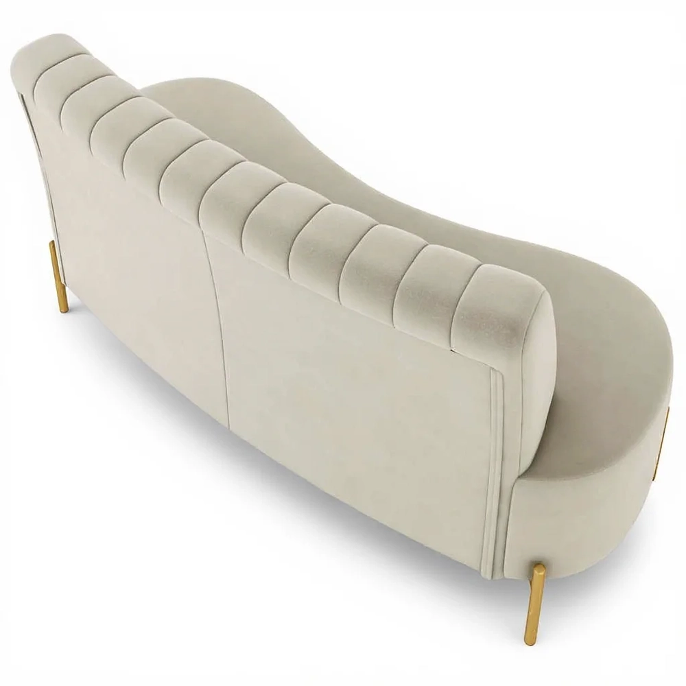 Sofá 2 Lugares 160cm Pés Aço Dourado Tamar Veludo Bege Z08  - Mpozenato