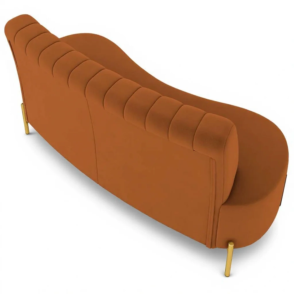 Sofá 2 Lugares 160cm Pés Aço Dourado Tamar Veludo Terracota Z08 - Mpozenato