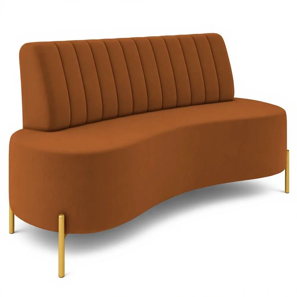 Sofá 2 Lugares 160cm Pés Aço Dourado Tamar Veludo Terracota Z08 - Mpozenato