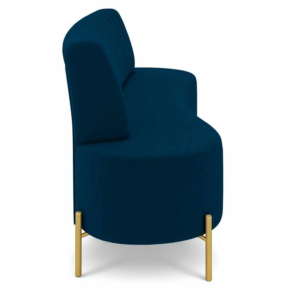 Sofá 2 Lugares 160cm Pés Aço Dourado Tamar Veludo Azul Z08  - Mpozenato