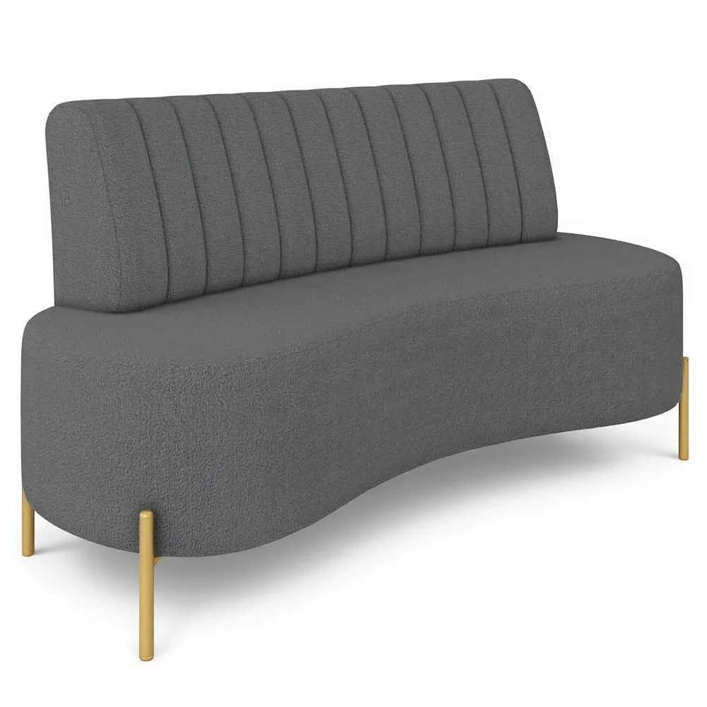 Sofá 2 Lugares 160cm Pés Aço Dourado Tamar Boucle Grafite Z08 - Mpozenato